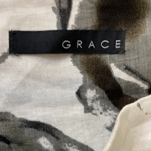Grace Linen Gray White Floral Full Skirt - Picture 4 of 4